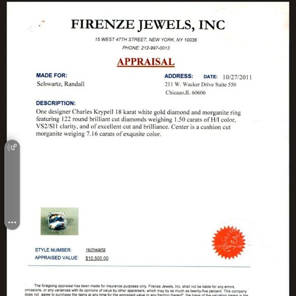 Charles Krypell 18 Karat White gold, diamond and morganite ring - Picture 4 of 4